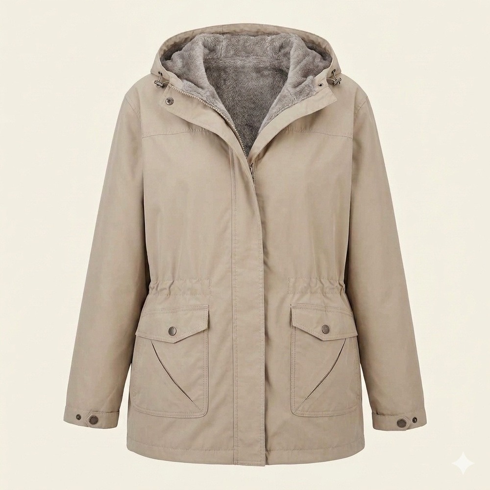 Natural Reflections Reversible Minky Rain Coat Jacket Plus 1X Tan Lightweight